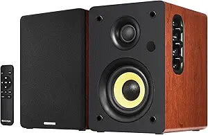 Sanyun SW206 4 HiFi Bookshelf Speakers with Studio Mode, 80W Active, Bluetooth 5.4/Optical/Coaxial/TRS/Aux/24bit DAC USB, for Turntable TV PC Desktop, Wooden Enclosure, Remote Control, Red