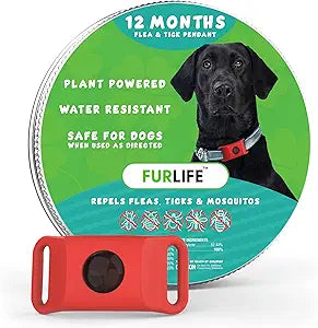 FurLife Red Dog Tag, Flea and Tick Prevention for Dogs - Waterproof Pendant for Collar, Safe for All Breeds