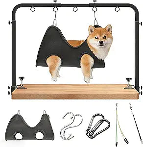 Portable Dog Grooming Arm for Table, Pet Grooming Table Arm with 2 Loop Nooses and Hammock 43' Height Adjustable and 26' - 39' Width Adjustable , Pet Grooming Supplies Applicable to Dogs at Home