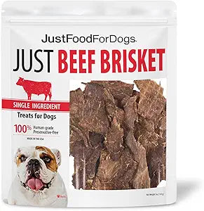 JustFoodForDogs Single-Ingredient Healthy Dog Treats, Beef Brisket, Made in The USA, 5 oz