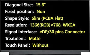 New Screen Replacement for HP 15-DW0083WM 1A493UA LCD LED Laptop Display Panel, 15.6', eDP/30 pins Connector, HD 1366(RGB) 768, Non-Touch (for Matte)
