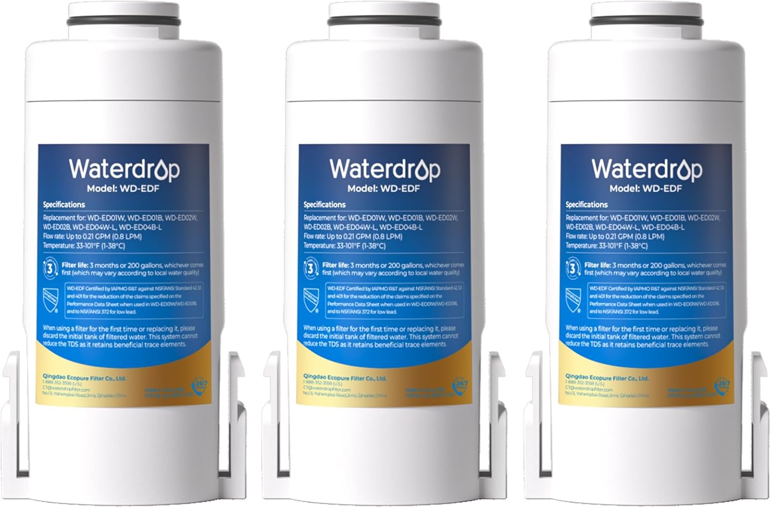 Waterdrop WD-EDF Replacement Filters for Waterdrop Electric Water Filter Pitcher - \/ \/ \/ \/ , 3 Months or 200 Gallons, NSF\/ANSI 401&53&42, 3 Filters