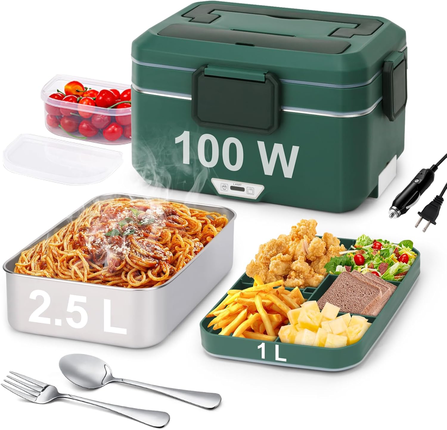 Electric Lunch Box for Adults, 100W 3.5L 2-Layer Portable Food Warmer for Men, Dual Mode 2.5L + 1L Large Heated Lunch Box for Car\/Truck\/Work, Lonchera El ctrica Port til para Calentar Almuerzo