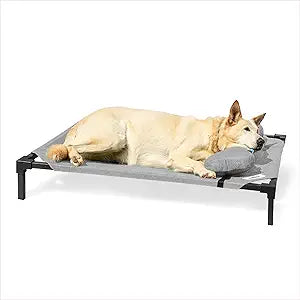 Coolaroo Pro Elevated Dog Bed with HeatShield Fabric Advanced Cooling Raised Cot for Small & Medium Breeds, Easy-Clean, Low-to-Ground Access, Bonus Bolster Pillow Glacier Grey