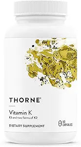 THORNE - Vitamin K - Vitamins K1 and K2 (as MK-4 and MK-7) Supplement - Supports Strong Bones* - Clinically Studied Ingredients - Gluten, Dairy & Soy-Free - 60 Servings
