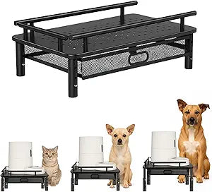 Raised Pet Feeder Stand for Cats & Dogs Adjustable Height Holder for Automatic Pet Feeders with Snack Storage Drawer, Promotes Neck Health, Compatible for Most Pet Feeders & Water Dispensers