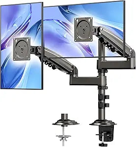 HUANUO 17-32 Inch Dual Monitor Stand, NITROGLIDE Dual Monitor Mount, Monitor Stand 2 Monitors, Ergonomic Adjustable Tilt/Swivel/Rotate, Weight Max 19.8 lbs, VESA 75/100mm