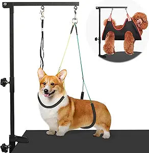 Dog Grooming Arm with Pet Grooming Hammock, getlstub 35' Pet Grooming Table Arm with Adjustable No Sit Haunch Holders, Dog Grooming Stand with Loop Noose for Small and Medium Pets