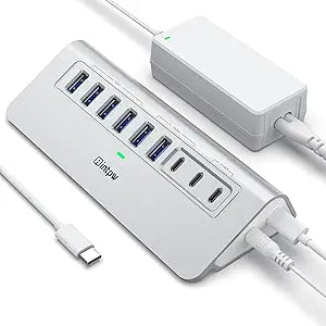 Powered USB Hub 10Gbps, intpw 9-Port USB 3.2 Hub, USB C Hub with USB A/USB C 3.2, 4 USB 3.0, 2 PD 45W Charging Ports, 65W Power Adapter and 3.3FT Cable, Aluminum USB Hub for Laptop, iPhone 17/16/15 PC