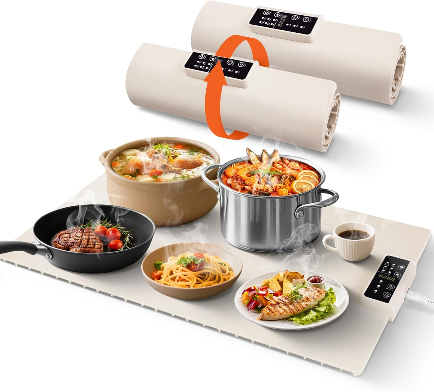 2 Pack Chafing Dishes Food Warming Mat Electric Silicone Heating Pad with Adjustable Temperature Control Portable Heat-Resistant Mat for Dining Tables Parties Buffets (White)