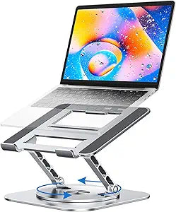 MCHOSE Laptop Stand with 360 Rotating Base, Foldable Adjustable Computer Holder, Ergonomic Design Compatible with MacBook Air Pro, Dell XPS, HP, Lenovo More 10-17' (A-Silver)