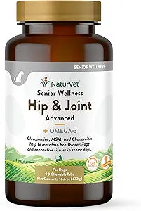 NaturVet Senior Wellness Hip & Joint Advanced Plus Omegas | Help Support Your Pet s Healthy Hip & Joint Function | Supports Joints, Cartilage & Connective Tissues | 90 Time Release Tablets