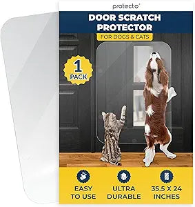 PROTECTO Heavy Duty Door Protector from Dog Scratching, 35 x 24 Clear Door Scratch Protector, Easy & Quick to Install on Window, Wall, Screen & Sliding Doors | Cat Scratch Guard for Indoors Outdoors