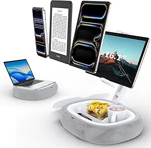 Tryone Tablet Pillow Holder & Laptop Stand : Lap Adjustable iPad Holder with Snack Bowl,Soft Plush Pillow & 360Â° Rotating Detachable Support Arm for 4.7-16.1 Kindle Phone Tablet Laptop (Gray)