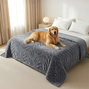 Waterproof Dog Blanket for Couch Bed Double-Sided Washable Cat Puppy Blanket, Pet Throw Soft, Warm, Durable, Protective Furniture Cover, Grey XL(80 60)