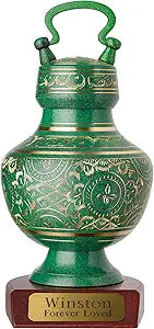 Elinora Tribute Series Personalized Pet Urn Patina Finish Walnut Stain Wood Base Engraved Nameplate Small 30 cu/in for Pets up to 25 lbs