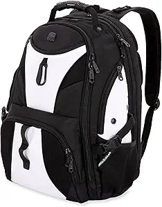 SwissGear 1900 ScanSmart 17 Laptop Backpack White/Black Reflective Tech Backpack with ScanSmart Compartment Multiple Organizer Pockets & RFID Scan Blocking Technology