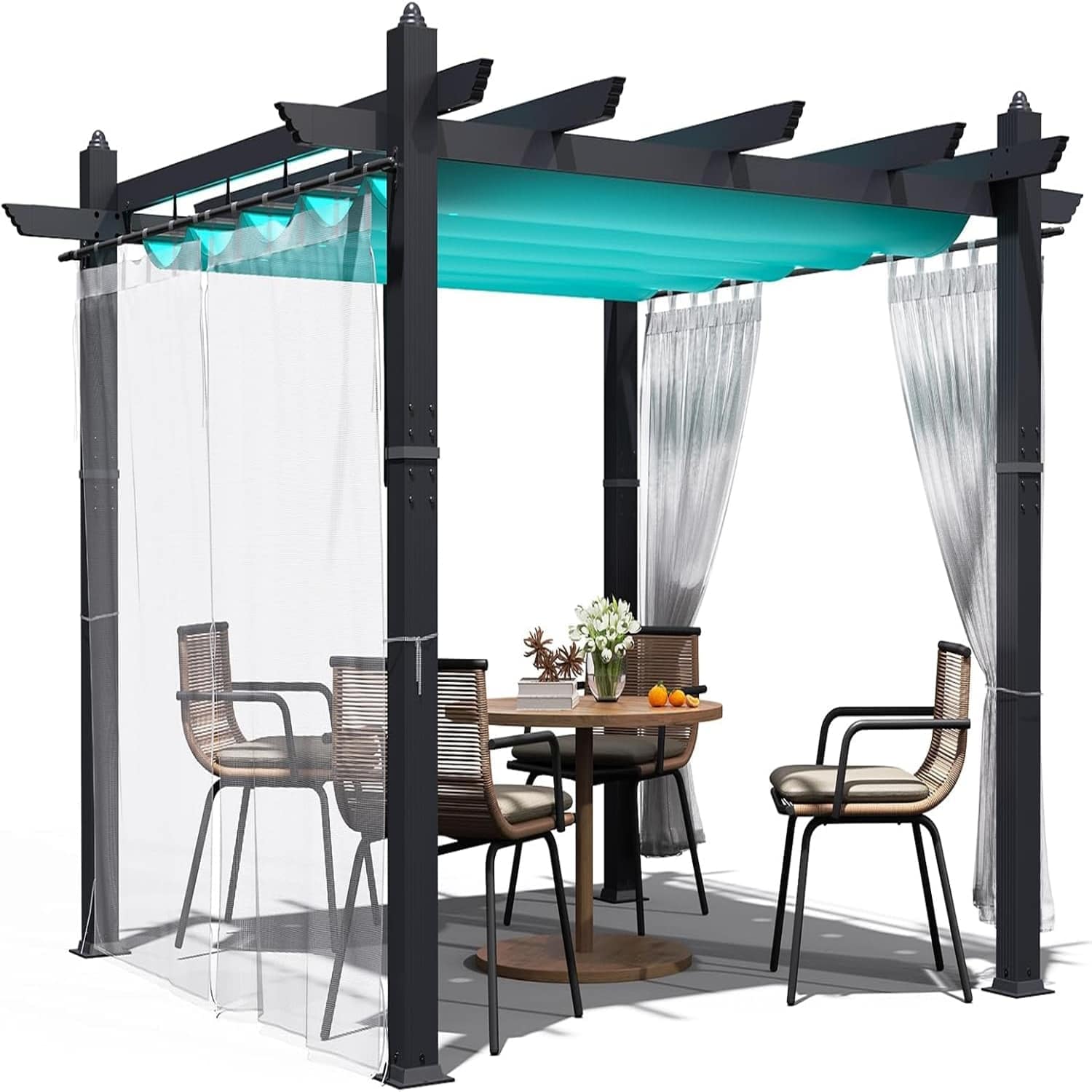 Qeetex 10Ã—10 ft Heavy Duty Aluminum Gazebo with Adjustable Canopy and Side Screens UPF 50+ UV ProtectionBlue