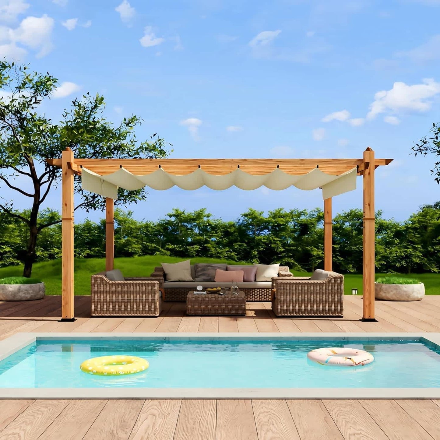 Qeetex 10x13 ft Outdoor Gazebo with Retractable Canopy Beige