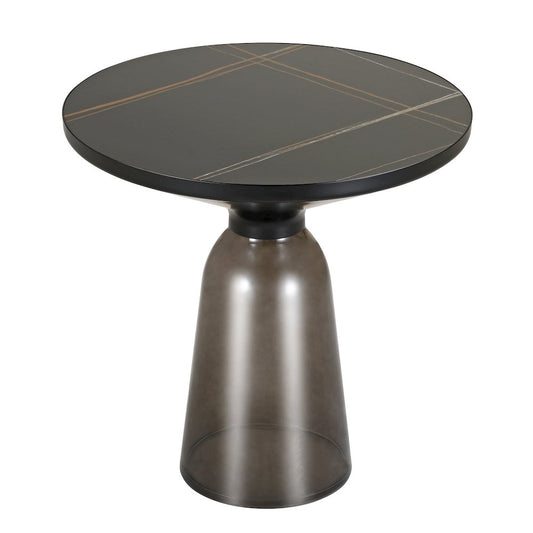 Leisuremod Tully Collection Glass side Table Grey glass Black Rim Black Sintered Stone Top