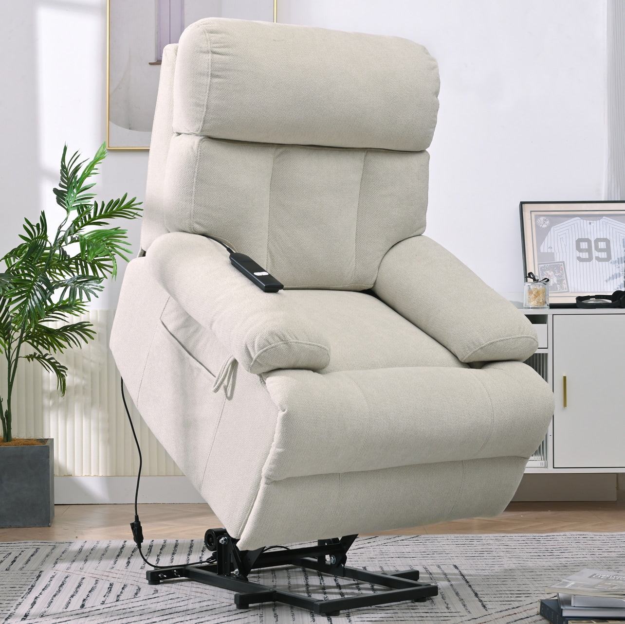 Tatayosi Oversized Power Lift Recliner Chair for Elderly Electric Fabric Recliner Chair for Seniors Home Theater Seating Reclining Sofa Chair with Remote Control Side Pocket Spacious Seat(Light Gray)