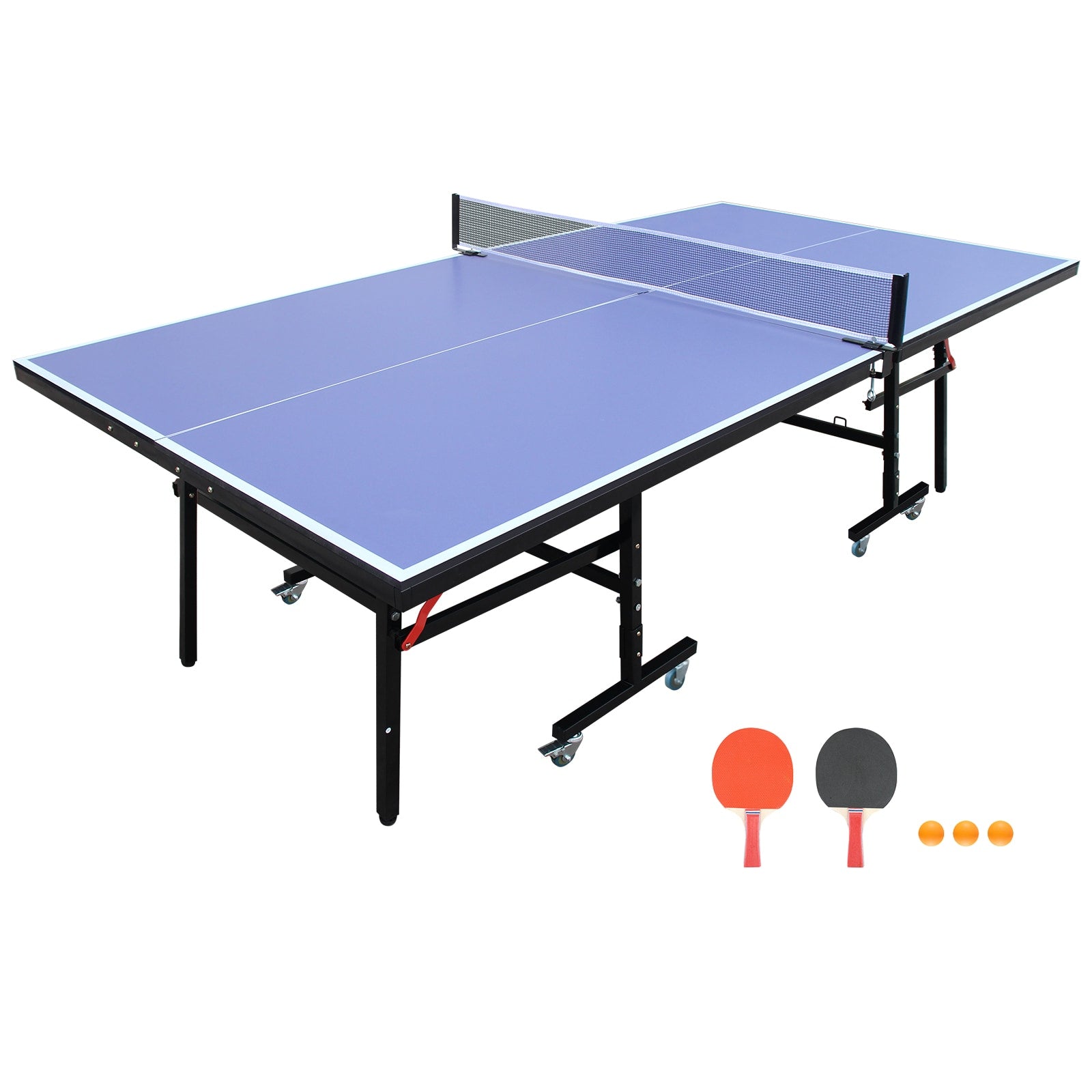 Tatayosi 8ft Mid-Size Table Tennis Table Foldable Portable Ping Pong Table Set for Indoor Games with Net 2 Table Tennis Paddles and 3 Balls