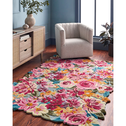 Livabliss Shindig 5 x 8 (ft) Tufted Wool Red/Multi-Color Rectangular Indoor Floral/Botanical Farmhouse/Cottage Professionally Clean Only Pet Friendly Area rug