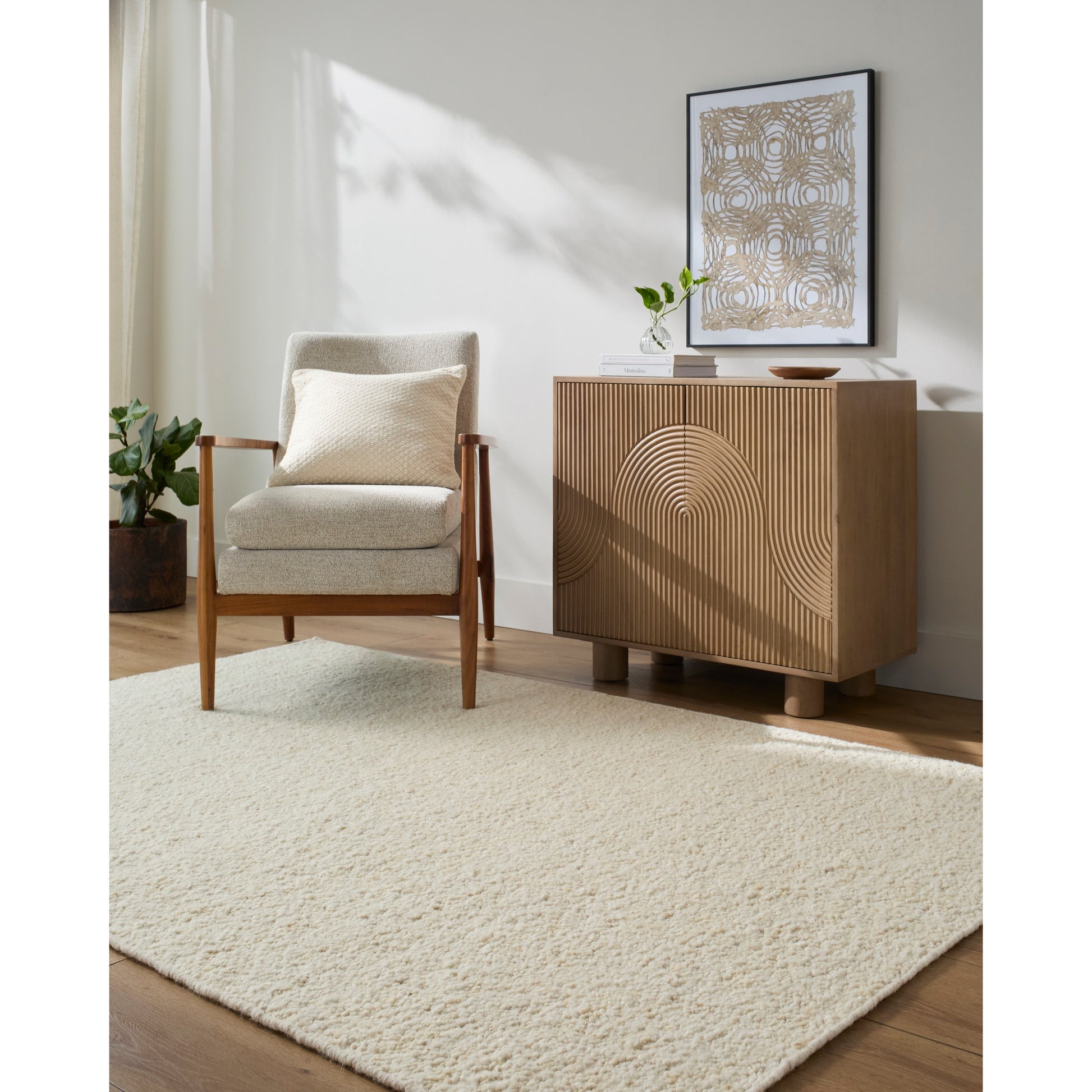 Livabliss Leman 5 x 8 (ft) Flatweave Wool Cream Rectangular Indoor Solid Bohemian/Eclectic Spot Clean Only Pet Friendly Area rug