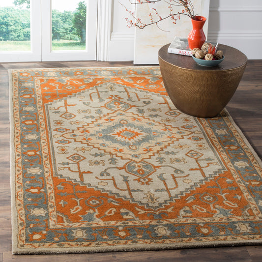 Safavieh Heritage 6 x 9 (ft) Tufted Wool Light Blue/Rust Rectangular Indoor Mid-Century Modern Spot Clean Only Area rug
