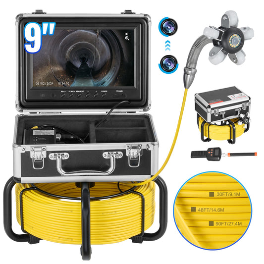 VEVOR Sewer Camera with 512Hz Locator 165 ft/50 m  Self-Leveling Drain Inspection Camera with  9in 1080P HD Screen  36X Zoom  Snake Plumbing Camera with Lights-12 LED  32GB SD Card for Duct Pipe