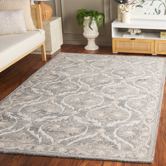 Safavieh Blossom 6 x 9 (ft) Tufted Wool Gray/Ivory Rectangular Indoor Mid-Century Modern Professionally Clean Only Area rug