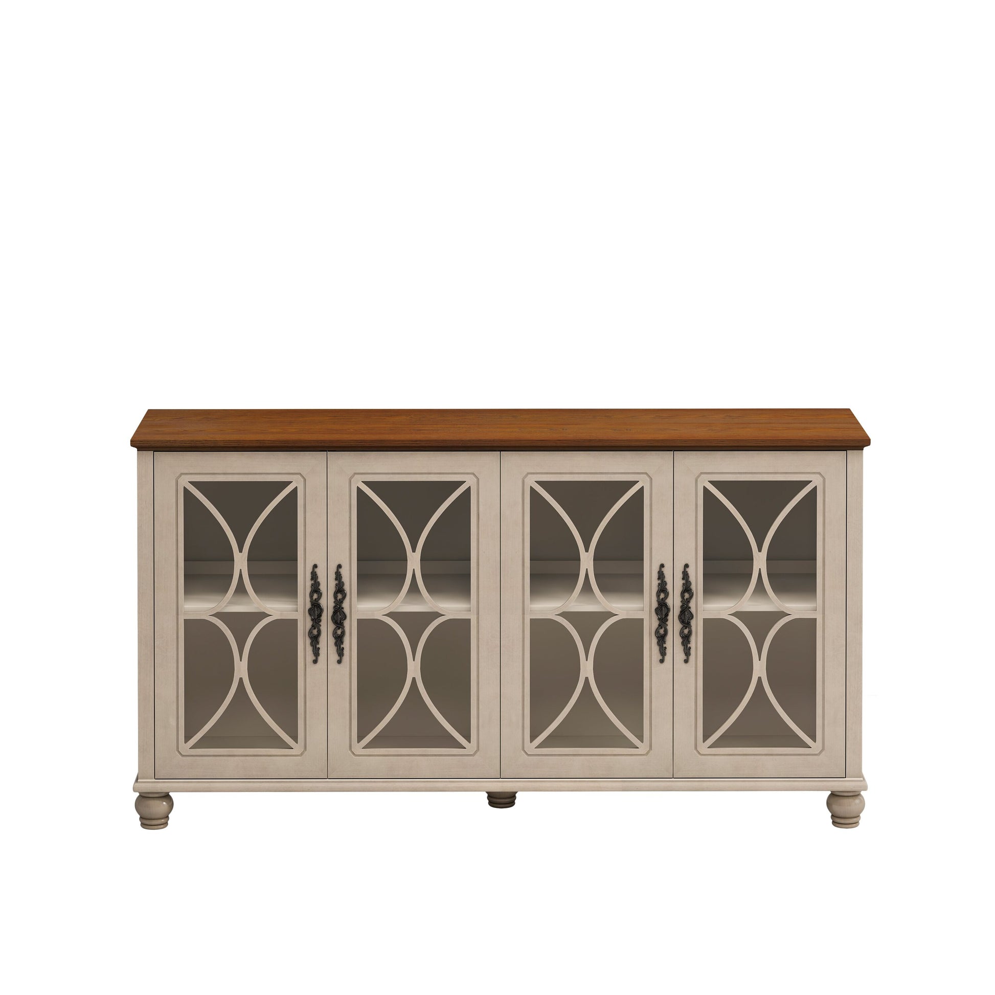 Boyel Living European Antique Style 4-Door Cabinet with Tempered Glass Doors for Dining Room Living Room Hallway