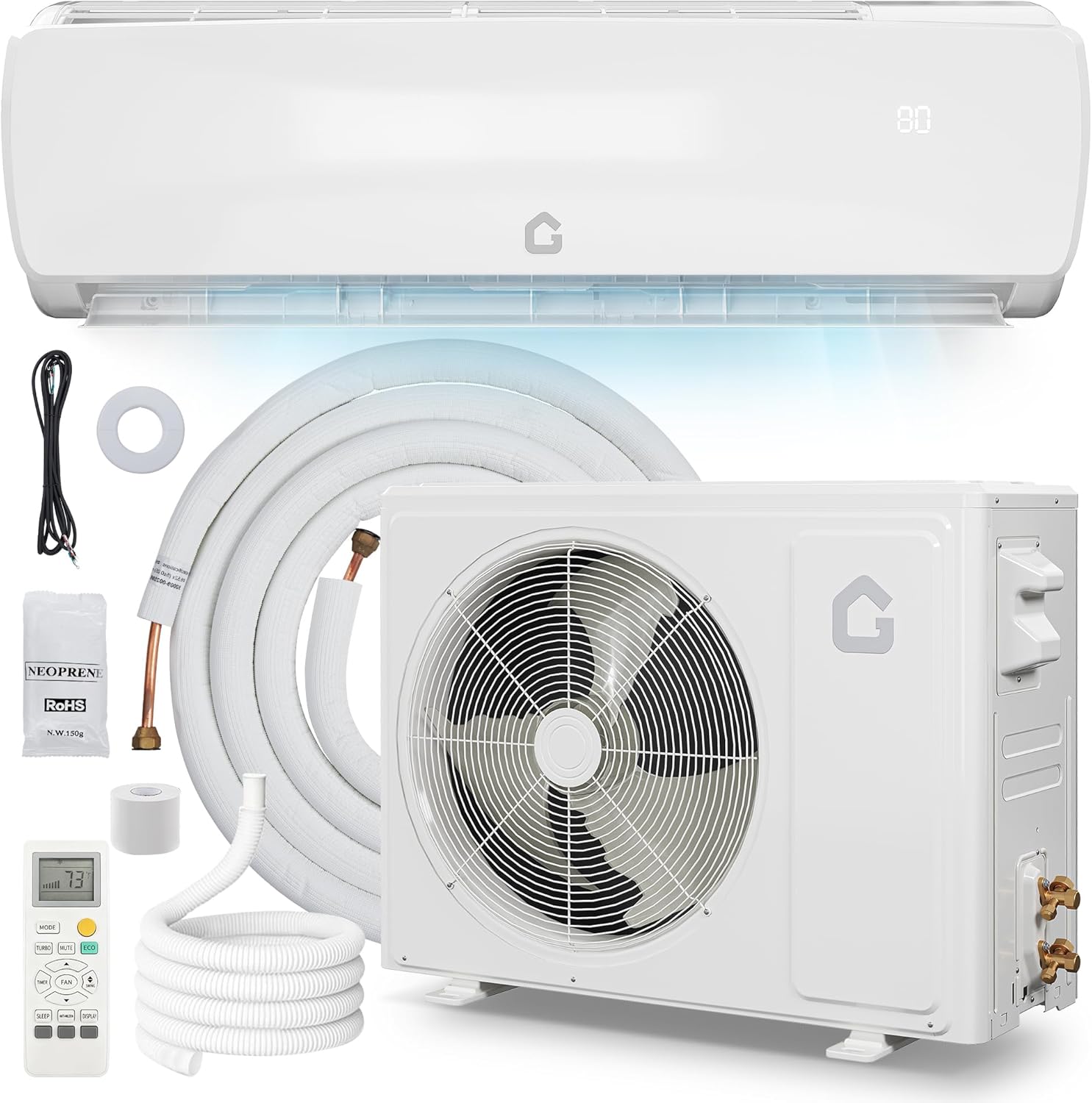 Qeetex 9000 BTU Mini Split Air Conditioner Heat Pump 19 SEER2 115V Energy Efficient Inverter AC Ductless System 450 Sq. Ft