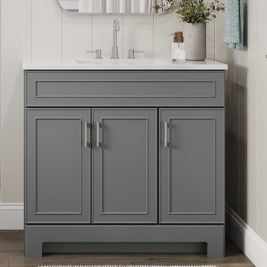 Style Selections Esterbrook 36-in Dark Gray Single Sink Bathroom Vanity with White Cultured Marble Top