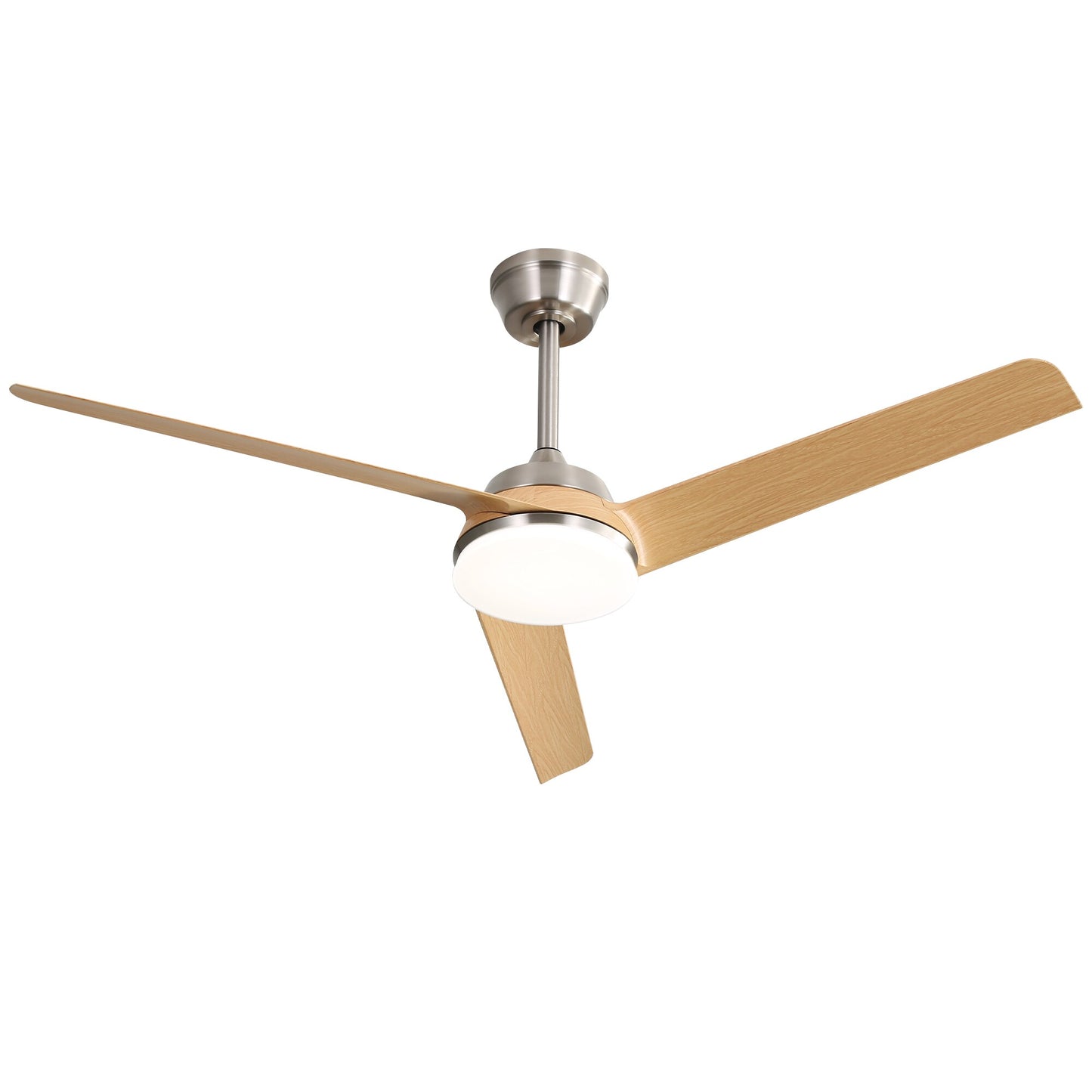 Clihome Flush Mount Ceiling Fan 52-in Brown and Brushed Nickel with ABS light woodgrain color Blades Color-Changing Integrated LED Propeller Ceiling Fan With Light 3 -Blade