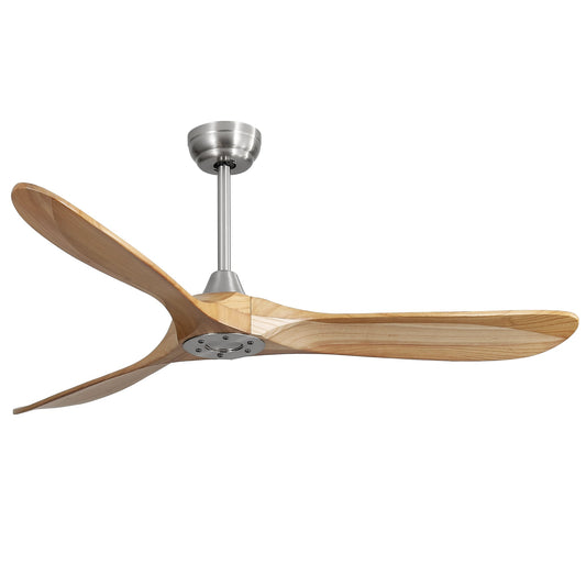 Flynama 60-in Brushed Nickel with Wood Blades Ceiling Fan Without Light 3 -Blade