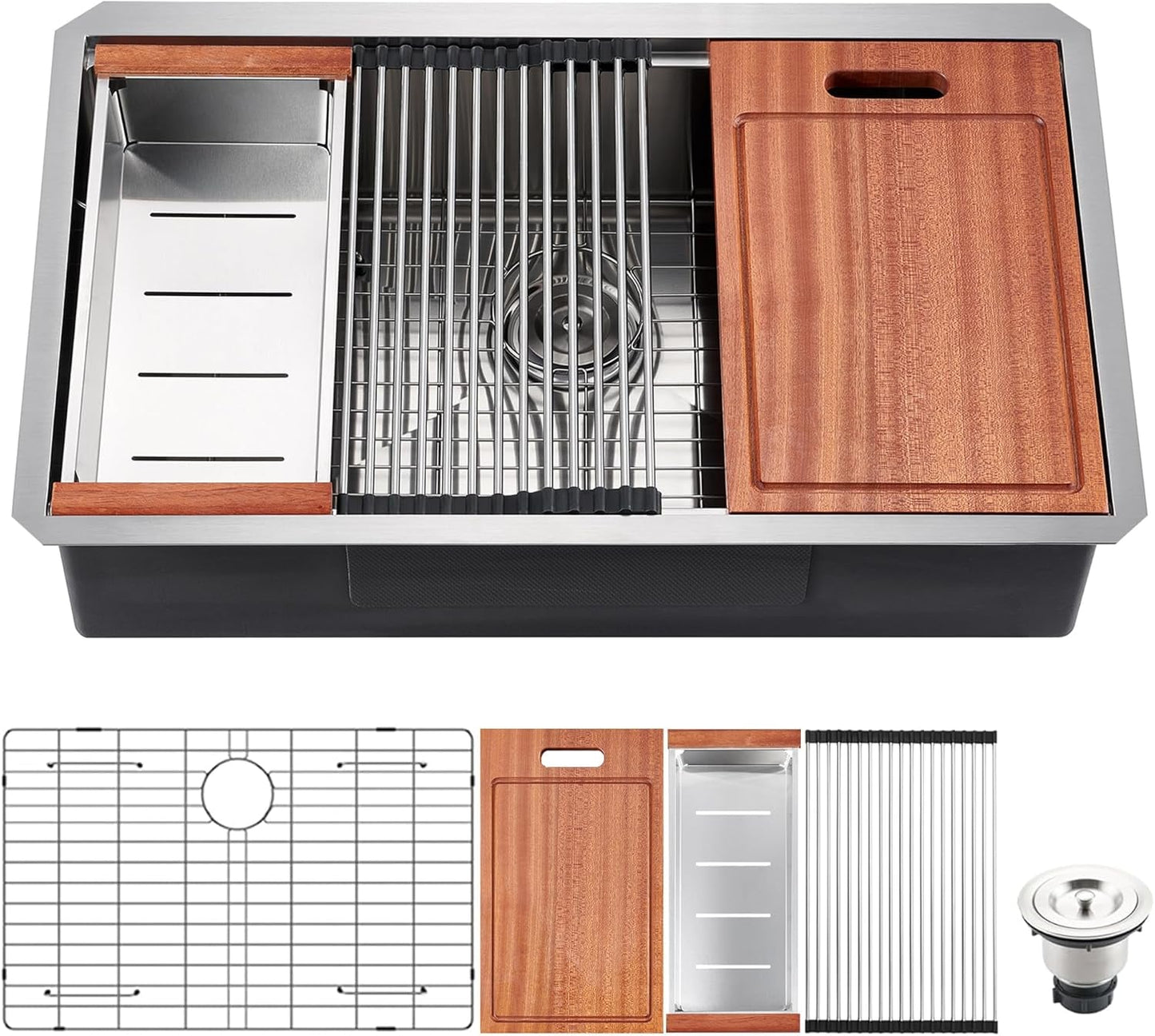 Forclover AW- Undermount 32-in x 18-in Stainless steel Single bowl 18 -Gauge Kitchen Sink