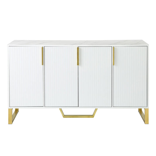 Vynxaria  Modern Sideboard with Four Doors Metal Handles Legs Adjustable Shelves White Kitchen Cabinet