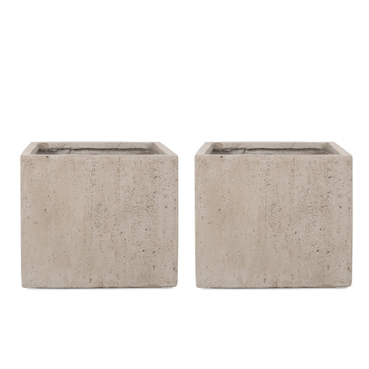 Christopher Knight Home Ella Outdoor Large 21.5-inch Modern MGO Planter Set with Cast Stone Texture (Set of 2)-Antique White