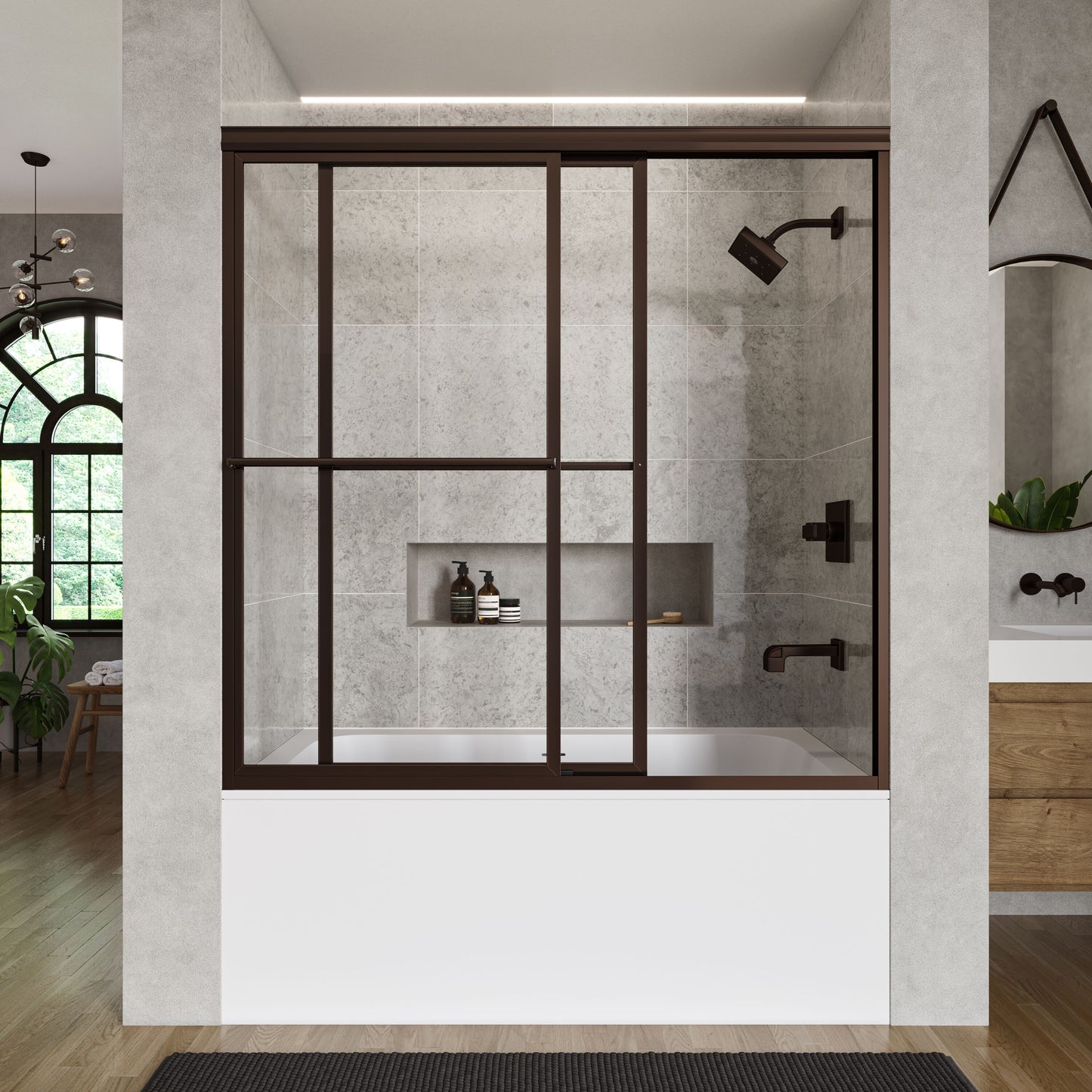 Basco Deluxe Oil-rubbed bronze 57-in to 59-in W x 58.5-in H Framed Bypass Sliding Bathtub Door