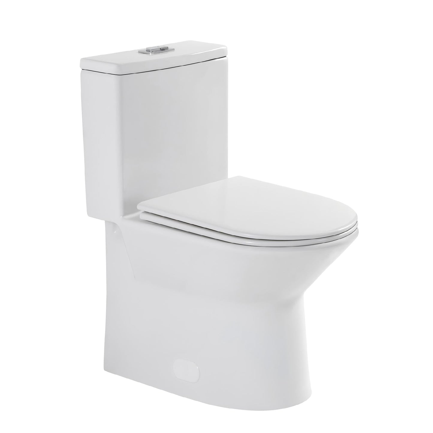WELLFOR Gloss White Elongated Chair height 12-in Rough-In WaterSense 1.6 GPF Dual Flush Soft Close 1-piece Toilet