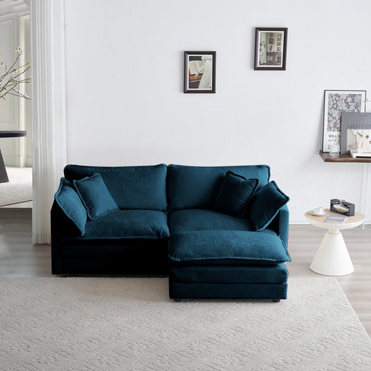 LOVMOR Blue Chenille 2 Seat L shaped Sectional Sofa with Footrest Ottoman