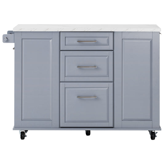 Bybafun Blue MDF Base with Faux marble Marble Top Rolling Kitchen Cart ( 26.4-in x 47.2-in x 35.4-in )