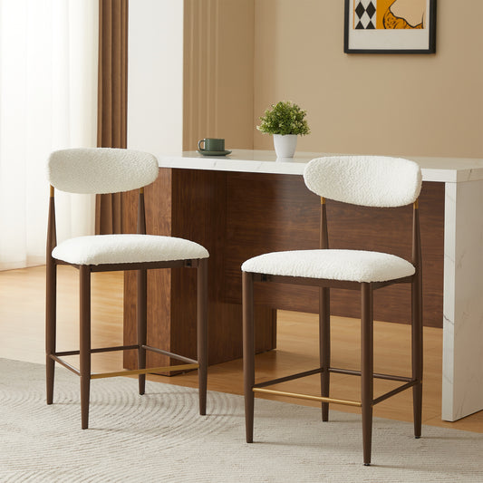 Christopher Knight Home Modern Upholstered Iron Armless Counter Stool Set of 2 with Open Backrest Brown and Beige