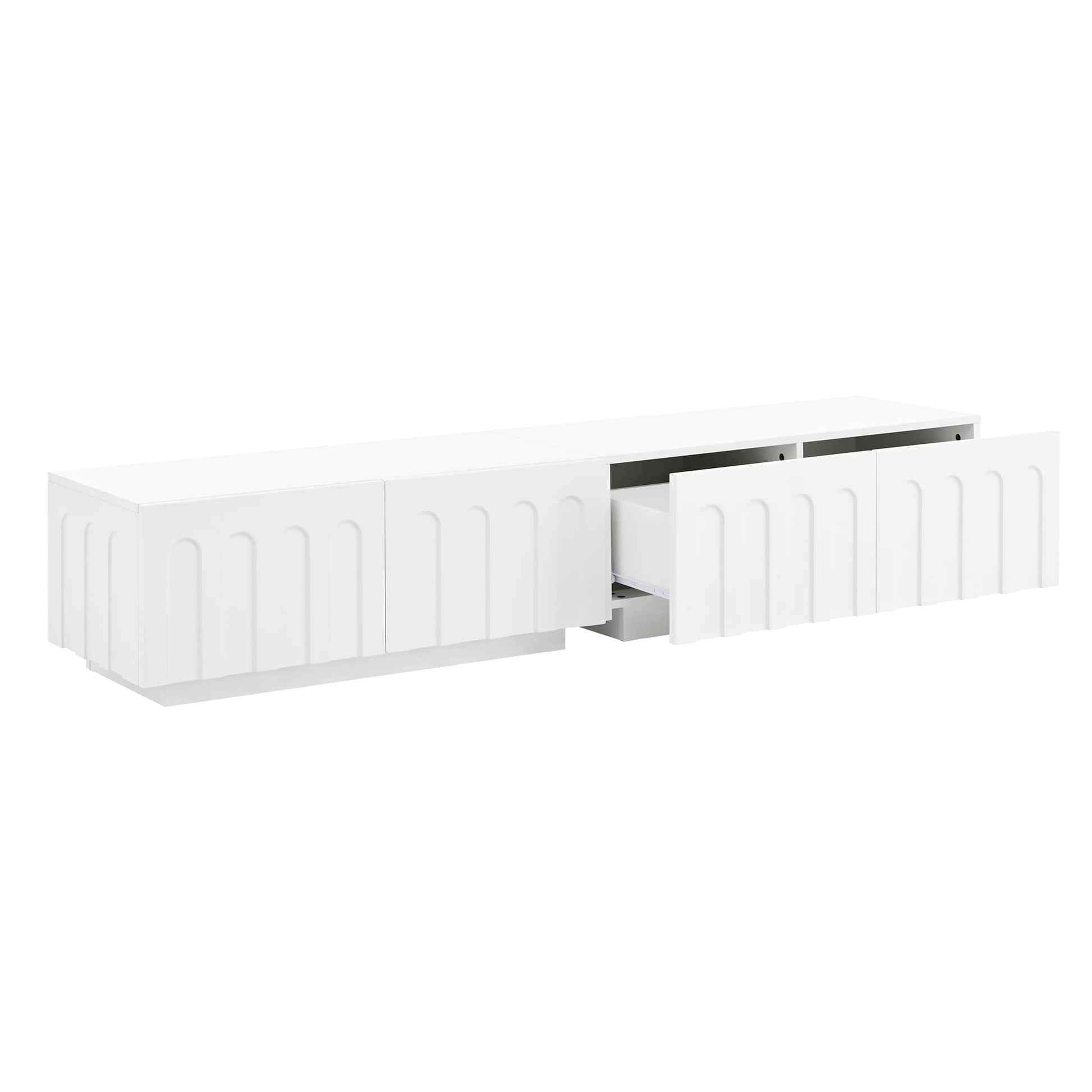 Vynxaria  White TV Stand Entertainment Center Fits TVs up to 80 in with 4 Drawers Arched Design 2 Units Free Combination Coffee Table Felt Pads