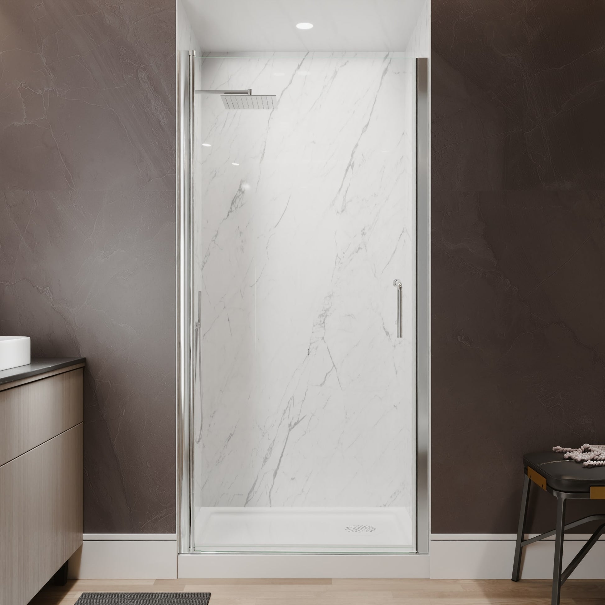 AAZJ HS Pivot Shower Doors Polished Chrome 36-in to 37-in W x 72-in H Semi-frameless Clear Glass Pivot Shower door