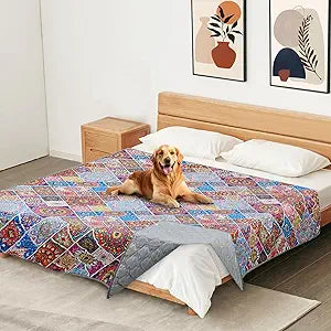 Waterproof Dog Blanket, Bohemian Dog Bed Cover Pet Blanket, Reversible Sofa Couch Cover for Dogs Washable, Protect Furniture Bed Couch Sofa for Puppy Cat (Colorful Medallion, 68 82 Inch)