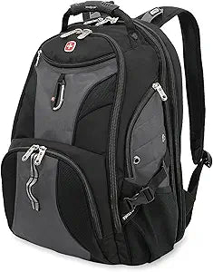 SwissGear 1900 ScanSmart 17 Laptop Backpack Grey/Black Reflective Tech Backpack with ScanSmart Compartment Multiple Organizer Pockets & RFID Scan Blocking Technology