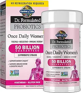 Garden of Life Once Daily Dr. Formulated Probiotics for Women 50 Billion CFU 16 Probiotic Strains with Organic Prebiotics for Digestive, Vaginal & Immune Health, Dairy Free, Shelf Stable 30 Capsules