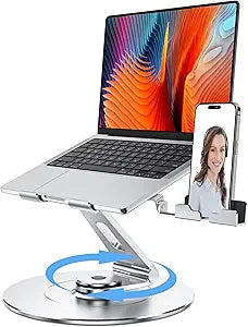 Laptop Stand with Phone Holder, Adjustable Laptop Stand, Aluminum Computer Mount Holder, Ergonomics Laptop Riser for Desk, Fits MacBook, up to 17.3' All Notebooks Silver